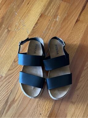 Soda Black ladies  Two-Strap Buckle Sandals